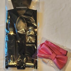 Black Suspenders and Pink Bow Tie Set
